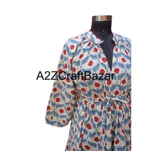 Robe midi décontractée pour femme, faite à la main, col en V, respirante, lavage à sec, coupe ample, motif floral imprimé Himanshi, 100% naturelle - Product Image 5