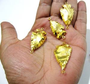 Juego de 2 uds de piedras preciosas de jaspe Natural, encantos de conector de punta de flecha de doble bucle galvanizado de oro completo - Product Image 2