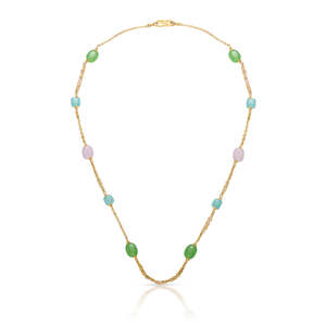 Collier chaîne perlée en or jaune pour femme avec accent diamant, cadeau religieux - Product Image 2