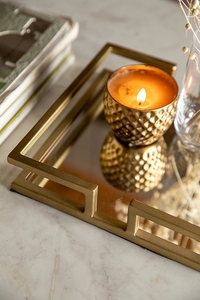 Uxury-bandejas redondas de metal para la mesa del hotel, accesorio decorativo de estilo vintage con espejo indio de cristal dorado y negro - Product Image 4