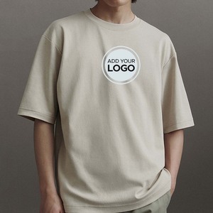 Camiseta de algodón con logotipo personalizado AIRism para hombre, camiseta de media manga con cuello de timbre y hombros caídos, camisetas holgadas sólidas básicas - Product Image 1