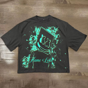 100% coton Boxy T-Shirt pour hommes O-cou coupe ample Street Wear imprimé hommes sérigraphie T-Shirt - Product Image 1