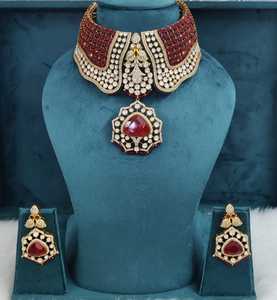 Conjunto de Joyería Nupcial de Latón con Piedras Polki y Doublet para Mujer, Perfecto para Bodas y Fiestas, Collar de Alta Calidad - Product Image 1