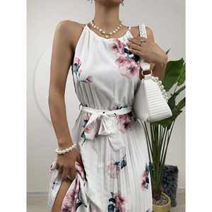 Vestido Transpirable con Cordones y Estampado de Rosas, Cuello Halter y Cintura Natural 2158 - Product Image 3