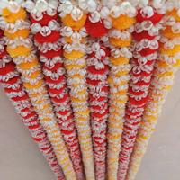 Karangan Bunga Melati Buatan Tangan India Berkualitas Tinggi 5 Kaki Gaya Modern India Selatan Merah Kuning Pompom Dekorasi Rumah