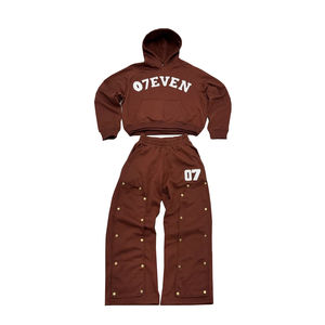 ชุดเซ็ตเสื้อฮู้ดดี้และกางเกงสตรีทแวร์สไตล์วินเทจฟอกสี ทรงโอเวอร์ไซส์ ครอป ทรงบ็อกซี่ ซิปหน้า ปักลาย ผ้าฝ้าย 100% - Product Image 4