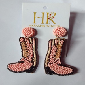 Handcrafted Boot Beaded Earrings: Western Style Bohemian Fashion <b>Jewelry</b> with Genuine <b>Leather</b> and Colorful Beads - Product Image 3