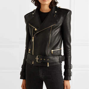 Veste matelassée d'hiver en cuir véritable souple pour femme, couleur unie, col montant, doublure en coton brut, tendance et élégante - Product Image 3