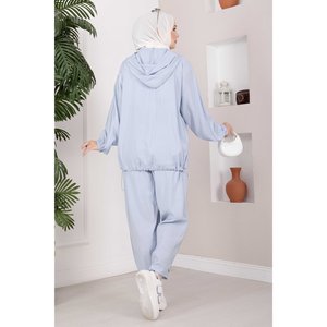 Conjunto de Dos Piezas con Capucha y Cierre de Cremallera en Azul Bebé, Estilo Casual Holgado para Primavera, Transpirable y Resistente al Viento, con Logotipo Impreso - Product Image 6