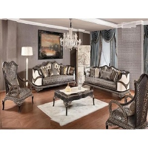Juego de muebles de madera hechos a mano para sala de estar, conjunto de sofá tallado a mano de estilo moderno, metálico, a la venta - Product Image 1