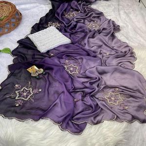 Nueva variedad de estilo moderno, la mejor blusa Sari de seda Rangoli suave pura con Khatli Butta y Resam y trabajo manual pesado, moda de mujer - Product Image 1