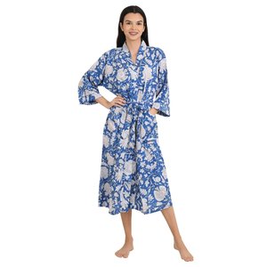 Boho Style Lightweight Cotton <b>Kimono</b> Indian Handprinted Floral Print Pattern Luxury Summer <b>Beach</b> House Cover Swimsuit Cover Ups - Product Image 3