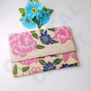 <b>Pink</b> Flowers Custom Beaded Party Clutch Evening Bag Designer Ladies Shoulder Bags Luxury <b>Purses</b> and Handbags Parties - Product Image 5