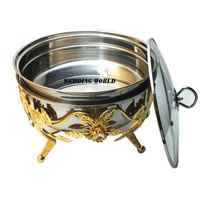 Plat de service rond en acier inoxydable de luxe fait main pour hôtels, chauffe-plats professionnel en gros - Product Image 1