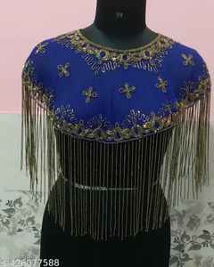 Elegant Anti-Static Organza <b>Ladies</b> Evening Party Dress with Beaded <b>Cape</b> & Embroidered Pearls Crystal Beautifully Handcrafted - Product Image 2