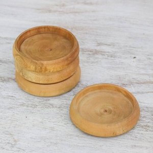 Dessous de verre en bois de mangue et noyer de forme ronde Design simple et élégant pour la maison, la cuisine et le bureau, tasses à café, utilisation sur table - Product Image 2