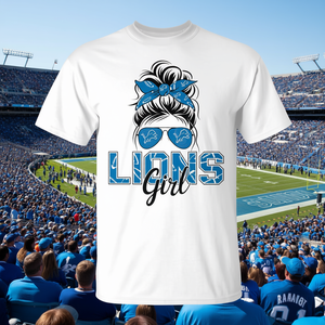 Camiseta Deportiva para Fanáticas de los Lions, Diseño de Moño Despeinado Personalizable, Opción de Talla Grande Disponible - Product Image 2