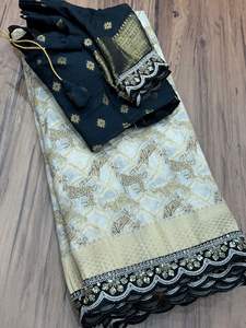 Sari de Seda Khadi Pura para Mujer con Tejido Zari Rico, Diseño Pallu Pichwai Meenakari y Borde Completo - Hecho en India, en Stock - Product Image 4