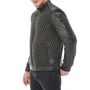 La chaqueta de cuero de invierno ajustada para hombre más vendida, diseño único elegante con cuello levantado, logotipo frontal de tela de lona de alta calidad - Product Image 3