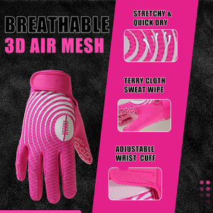 Gants de football américain professionnels en cuir polyester léger et adhérent, personnalisables, haute performance - Product Image 2