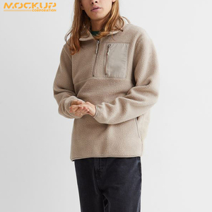 Custom Men Jumper Beige Quarter Zip Sherpa Pullover Grueso Heavyweight Loose Fitting Hoodie Zip Plain - Product Image 3