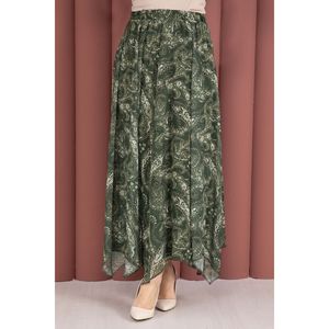 Khaki Asymmetrical Cut Chiffon <b>Skirt</b> Shawl Pattern Soft Breathable Straight Pencil Wrap Styles Digital Printed Natural Waistline - Product Image 2