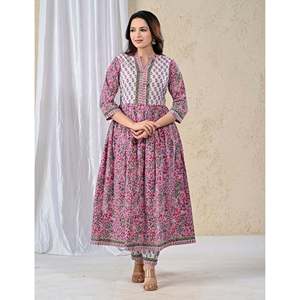 Pink Jaal Printed Cotton Salwar Kameez Suit for Girls Traditional Ethnic Style <b>Net</b> <b>Fabric</b> for Parties and Special Occasions - Product Image 6