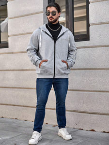Sudadera con capucha y cremallera de algodón 100% para hombre con diseño transpirable polar estampado personalizado para invierno - Product Image 2