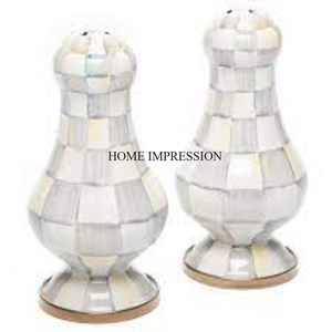 Bloques de esmalte azul real y blanco Molinillos de sal y pimienta de metal Centro de mesa de cocina llamativo con acabado duradero - Product Image 5