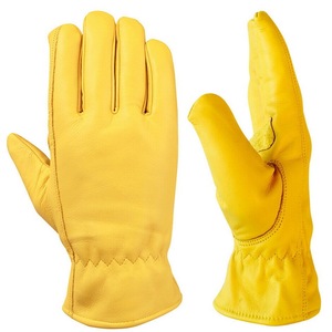 Gants de sécurité en cuir de chèvre souple de couleur jaune gants de travail de sport de conducteur coupe-vent - Product Image 6
