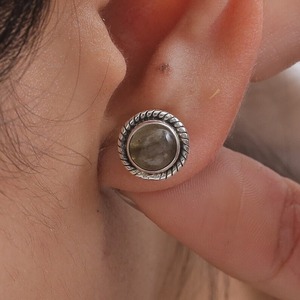 Pendientes de tuerca chapados en oro para mujer y niña, regalo de boda, fiesta, plata de ley 925 maciza, hechos a mano, con gema de topacio ahumado giratorio - Product Image 2