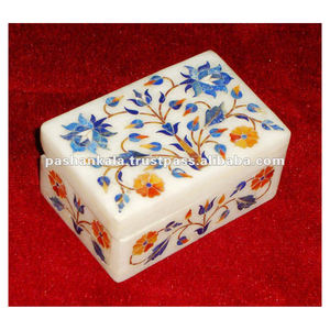 Incrustation de conception de fleur la plus belle et attrayante sur la meilleure qualité d'incrustation de marbre blanc faite à la main boîte à bijoux à bas prix - Product Image 1