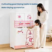 Armoire de rangement pour enfants de 75 cm de large, en plastique, avec tiroirs, motif dessin animé, organisateur de vêtements et de jouets, armoire de rangement multi-niveaux, unité de rangement en plastique PP