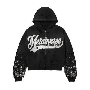 Sudadera de algodón con cremallera completa para hombre diseño bordado lavado vintage suave transpirable streetwear Sudadera con capucha de moda - Product Image 4