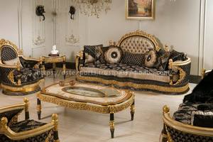 Juego de Sofás de Lujo con Detalles en Dorado para Sala de Estar, Respaldo Acolchado, Inflable, Color y Tamaño Personalizables - Muebles de Sala de Estar de Lujo, Reino Unido - Product Image 6