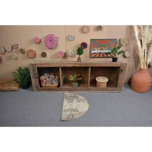 Classic Beige Brown 2.5 X 1.5ft Vintage Turkish Rug Wool Patchwork Large Area for Hallway Bedroom Rectangular Latex Bedside - Product Image 3