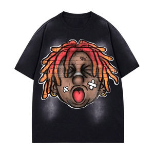 Nueva camiseta personalizada 100% Jersey de algodón, ropa de calle, Camiseta con estampado de pantalla, camiseta gráfica cuadrada de lavado ácido de peso pesado para hombres - Product Image 1