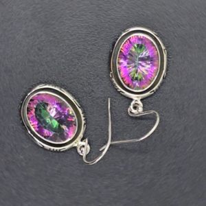 Boucles d'oreilles pendantes en quartz mystique en argent 925 fait à la main pour femme - Product Image 1