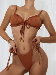 Bikini personalizado con etiqueta de logotipo, fabricante de cintura alta, bikini personalizado, traje de baño, ropa de playa, conjunto de Bikini sexy de dos piezas - Product Image 3