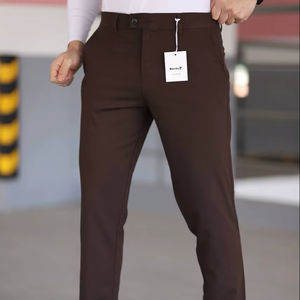 Pantalon droit de grande taille pour hommes, coupe régulière, tenue de bureau décontractée, confortable, de taille moyenne, en coton mi-hip hop, imperméable - Product Image 1