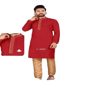 Hight Quality Indian Men Straight Kurta pajama Ethnic Clothing Fashionable Kurta Pajama From Indian kurta neck design for men