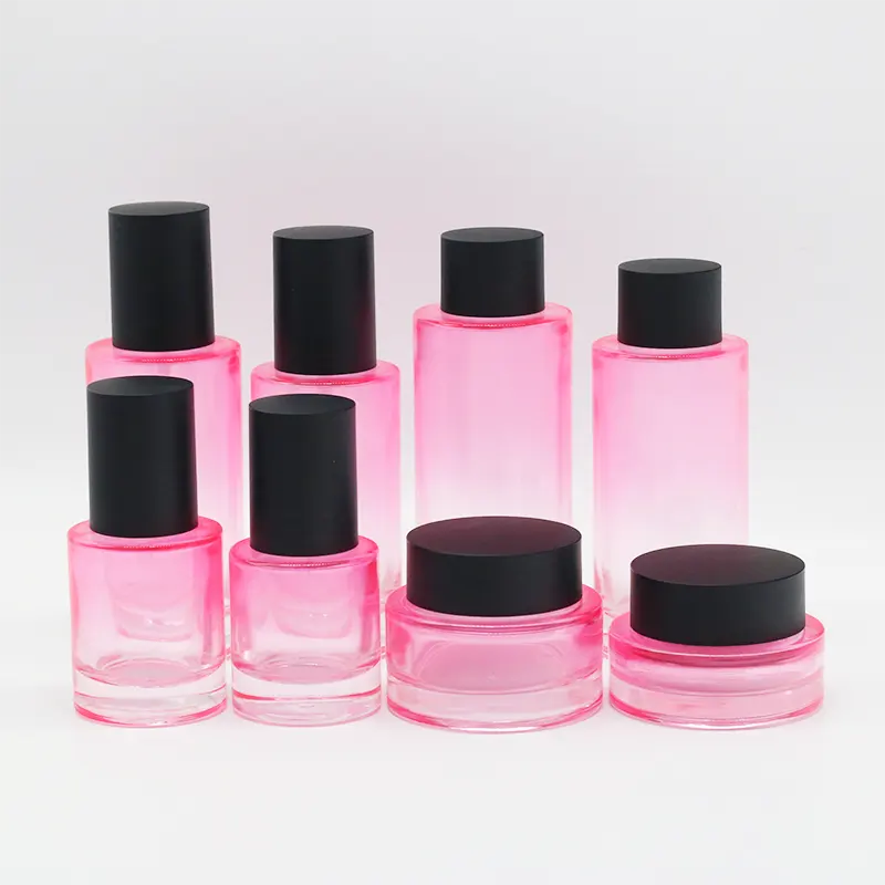 Set Kemasan Kosmetik 30G 50G 120Ml Mewah Ramah Lingkungan Krim Perawatan Kulit Merah Muda Gradien/Botol Kaca Losion