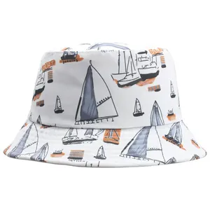 Chapéus de balde com estampa de barco para homens e mulheres, chapéus de pesca, vela, balde ao ar livre, chapéu de pescador de sol dobrável de verão