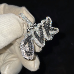 925ฮิปฮอปผู้ชายสีเงินเย็นที่กำหนดชื่อเริ่มต้นสร้อยคอส่วนตัวจี้เพชรสีดำ VVS Moissanite ของขวัญโรเดียม - Product Image 5