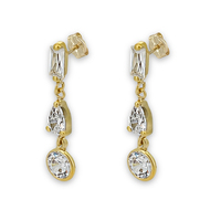 Pendientes Colgantes de Lujo J.J. BRAVO en Oro de 14K con Circonitas y Perlas Baguette - Regalo para Bodas y Fiestas, Certificados por Terceros
