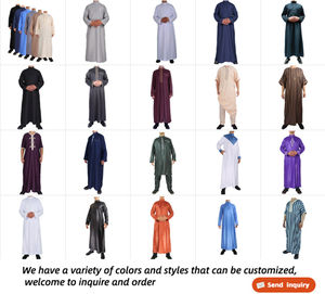 Vente en gros de thobe arabe grande taille pour hommes vêtements islamiques musulmans thobe caftan pour hommes thobe noir personnalisé brodé en or - Product Image 6