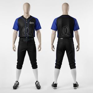 Uniforme de baseball noir et bleu royal personnalisé Maillot et pantalon de l'équipe avec passepoil contrastés en tissu polyester - Product Image 1