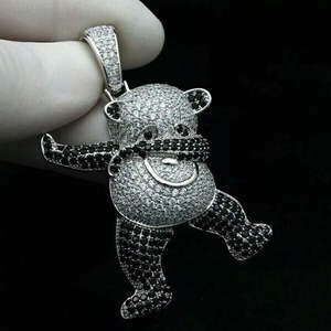 จี้เงินแท้ 925 รูปแพนด้า ประดับโมอิสซาไนต์ ชุบโรเดียม ชุบทอง 14K สไตล์ฮิปฮอป ของขวัญสุดพิเศษ - Product Image 1