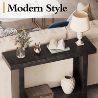 Table console moderne noire avec étagère de rangement, table de couloir étroite pour salon