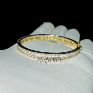 กำไลข้อมือเพชร VVS Moissanite กำไลข้อมือ925เงินและทองคำสีเหลือง10K กำไลเพชร unisex